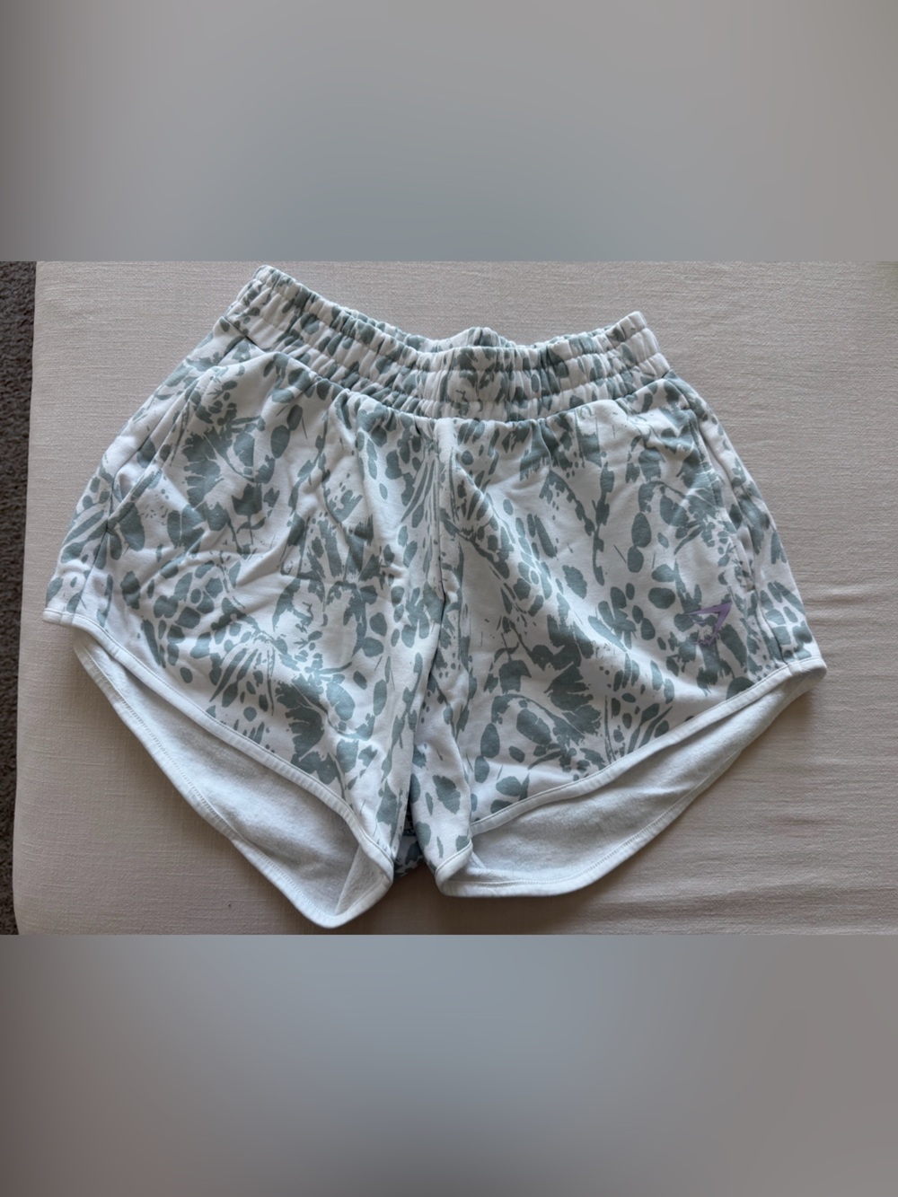 Gymshark White Shorts with Sage Green  Print